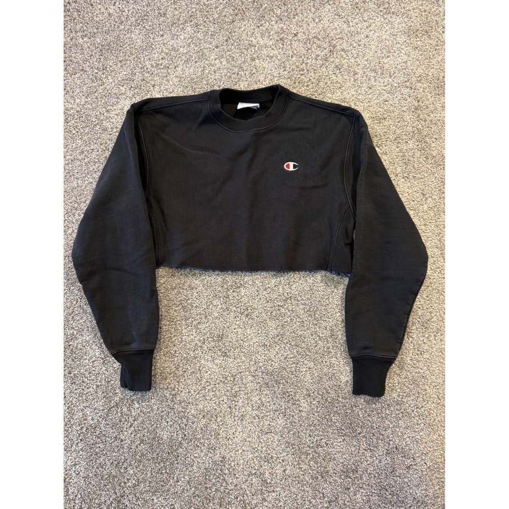 Champion Reverse Weave Cropped‎ Sweatshirt XS Black Long Sleeve Pullover